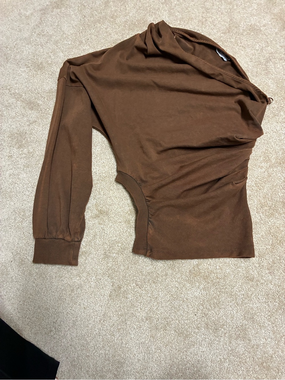 Zara Brown One-Shoulder Asymmetric Long-Sleeve Top